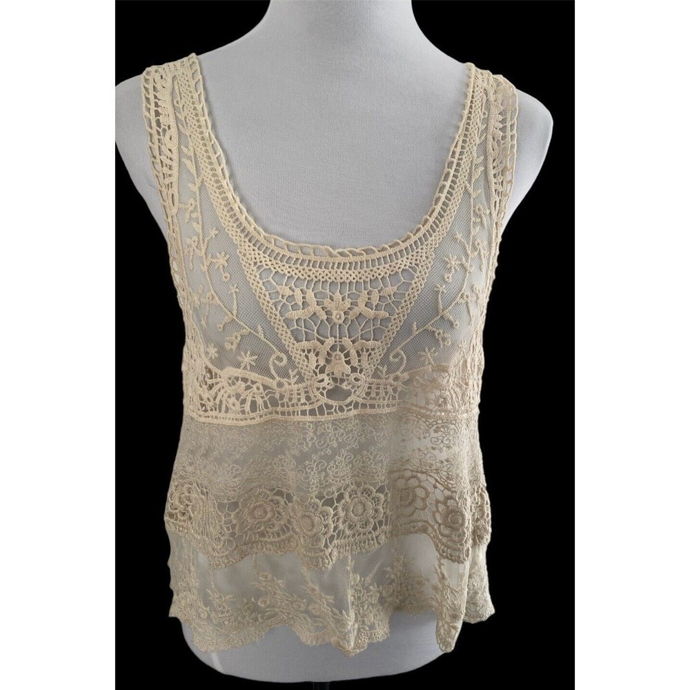 Urban Outfitters Kimchi Blue Sheer Crochet Lace Cream Backless Top Size XS/S